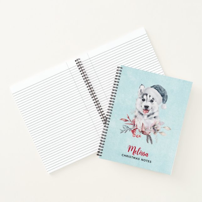 Weihnachts-Husky-Hund in einer Weihnachtsmannmütze Notizbuch (Innenseite)