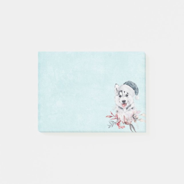 Weihnachts-Husky-Hund in einer Weihnachtsmannmütze Post-it Klebezettel (Vorderseite)