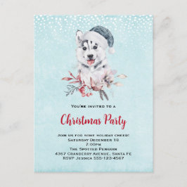 Weihnachts-Husky-Hund in einer Weihnachtsmannmütze Postkarte