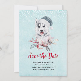 Weihnachts-Husky-Hund in einer Weihnachtsmannmütze Save The Date