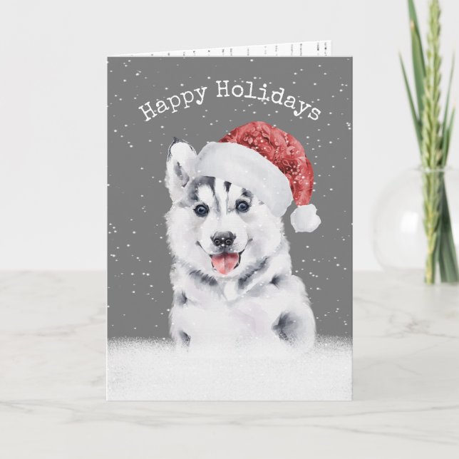 Weihnachts-Husky in Schneeflocken Karte (Vorderseite)