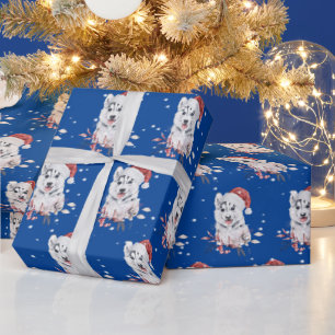 Weihnachts-Husky mit Weihnachtsmannmütze-Umschlagp Geschenkpapier