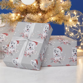 Weihnachts-Husky mit Weihnachtsmannmütze-Umschlagp Geschenkpapier
