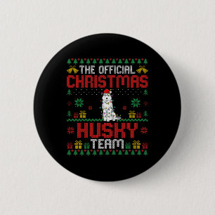 Weihnachts-Husky-Team - Husky mit Weihnachtsmannmü Button