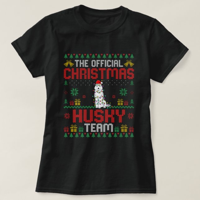 Weihnachts-Husky-Team Husky Tragen Weihnachtsmannm T-Shirt (Design vorne)