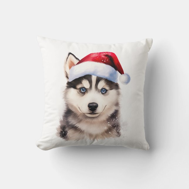 Weihnachts-Husky-Welpendekor Kissen (Vorderseite)