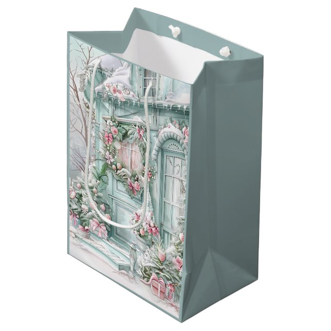 Weihnachts-Hütte Mittlere Geschenktüte (Vorderseite Schrägansicht)