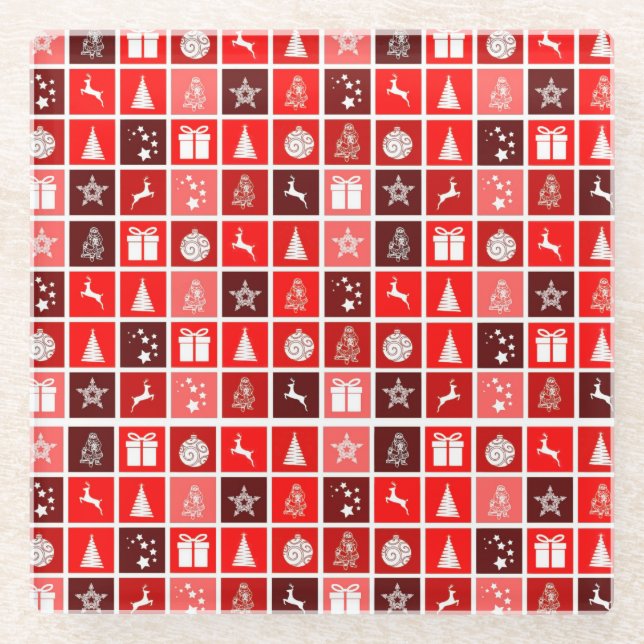 Weihnachts Icon Red Squares Holiday Art Classic Glasuntersetzer (Vorderseite)