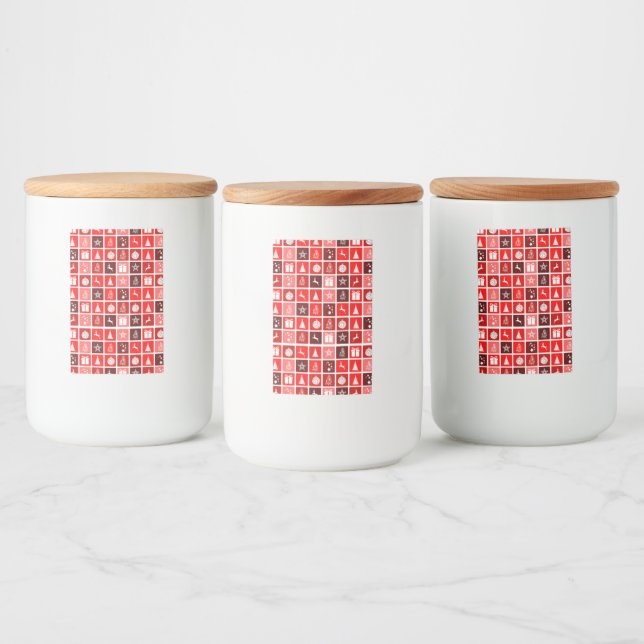 Weihnachts Icon Red Squares Holiday Art Classic Lebensmitteletikett (Flaschen)