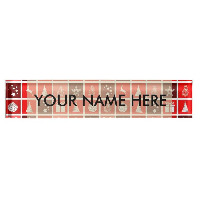 Weihnachts Icon Red Squares Holiday Art Classic Namensplakette (Vorderseite)