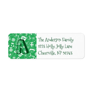 Weihnachts Icons Green Santa Elf Snowman Monogram