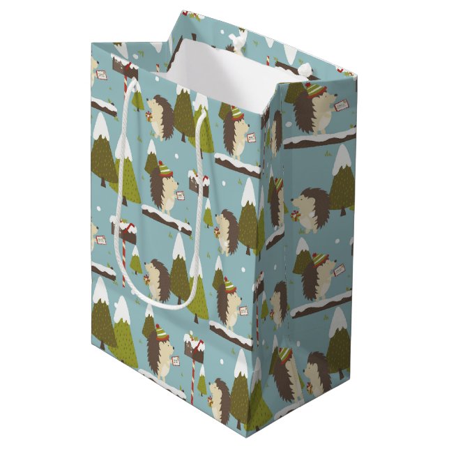Weihnachts-Igel Kinder Mittlere Geschenktüte (Vorderseite Schrägansicht)