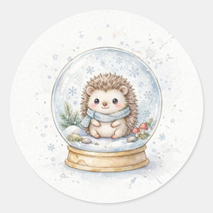 Weihnachts-Igel-Schneekugel Runder Aufkleber