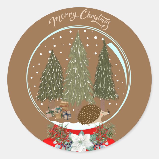 Weihnachts-Igel Snow Globe Sticker (Vorderseite)