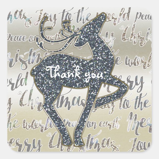 Weihnachts-Imitate Glitzer Reindeer Holiday Favor Quadratischer Aufkleber (Vorderseite)