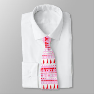 Weihnachts-Imitate Sweater Strick Muster in Rosa u Krawatte