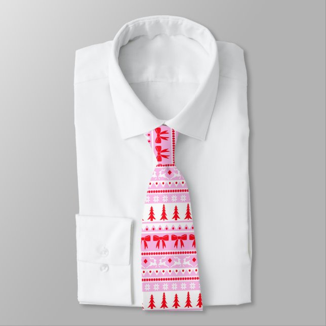 Weihnachts-Imitate Sweater Strick Muster in Rosa u Krawatte (Gebunden)