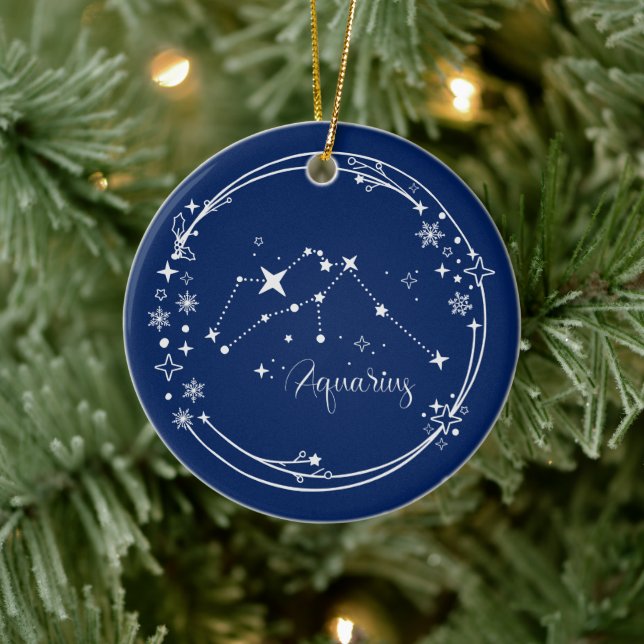 Weihnachts-Individuelle Name Aquarius Zodiac Blue  Keramik Ornament (Baum)