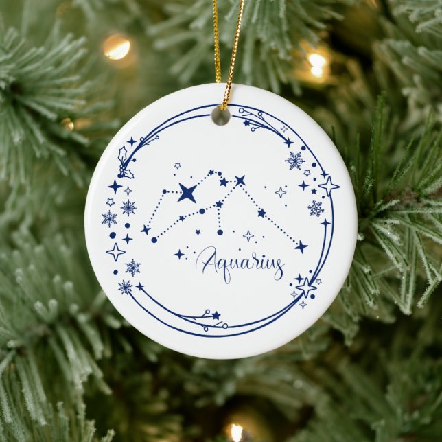 Weihnachts-Individuelle Name Aquarius Zodiac Sign  Keramik Ornament (Baum)