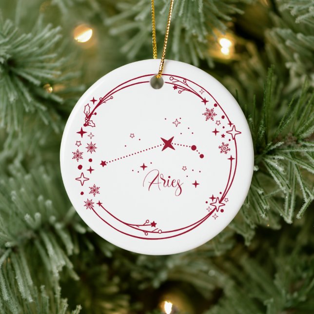 Weihnachts-Individuelle Name Aries Zodiac Sign Sta Keramik Ornament (Baum)