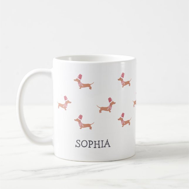 Weihnachts-Individuelle Name Moderne Dackel Muster Kaffeetasse (Links)
