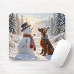 Weihnachts-Irish-Setter mit Schneemann Mousepad