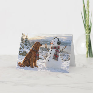 Weihnachts-Irish-Setter und Schneemann Karte