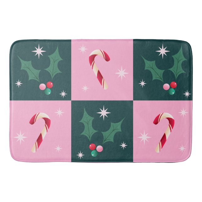 Weihnachts-Ivy, Candy Cane mit Sternen-Checkerboar Badematte (Vorderseite)