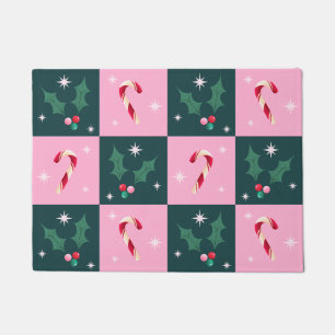 Weihnachts-Ivy, Candy Cane mit Sternen-Checkerboar Fußmatte