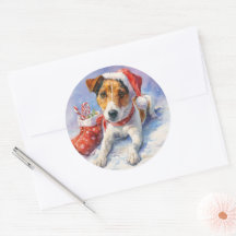 Weihnachts-Jack-Russell-Rund-Aufkleber