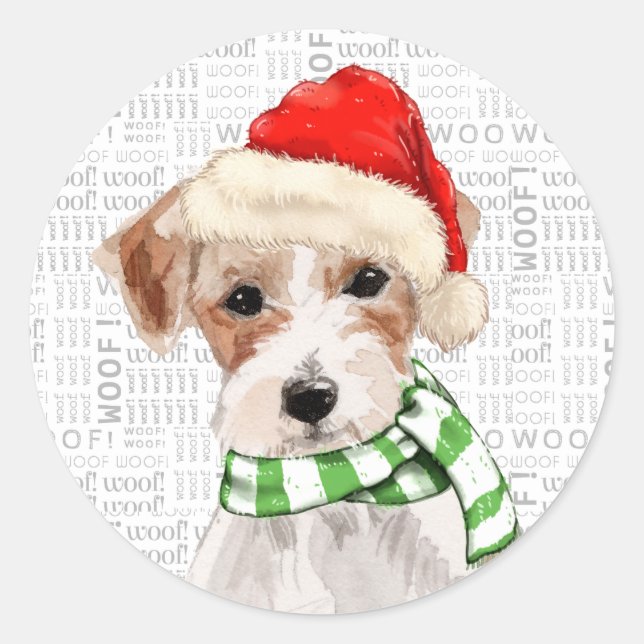 Weihnachts-Jack Russell Terrier Dog Weihnachtsmann Runder Aufkleber (Vorderseite)