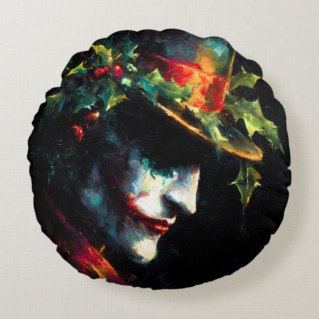 Weihnachts-Joker-Portrait Rundes Kissen (Vorderseite)