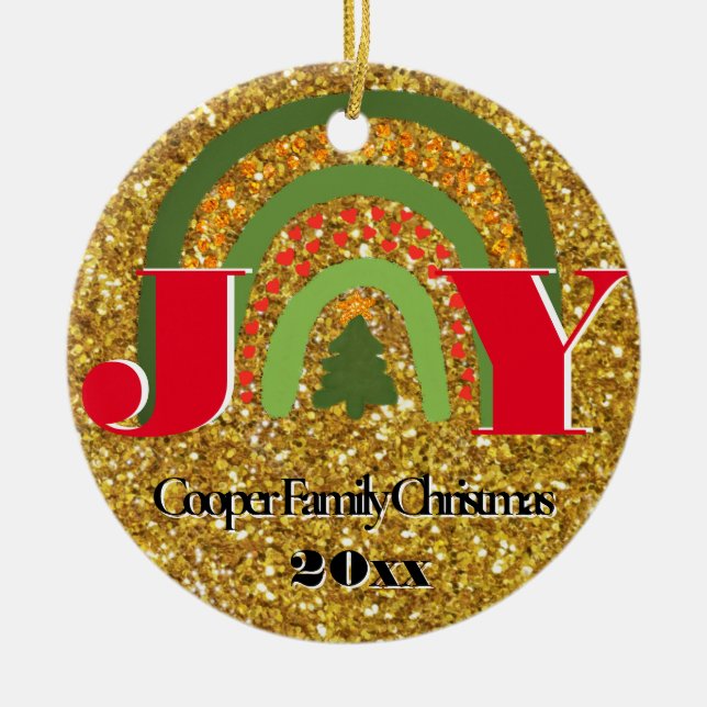 Weihnachts Jored gold-grüner Regenbogen personalis Keramik Ornament (Vorne)