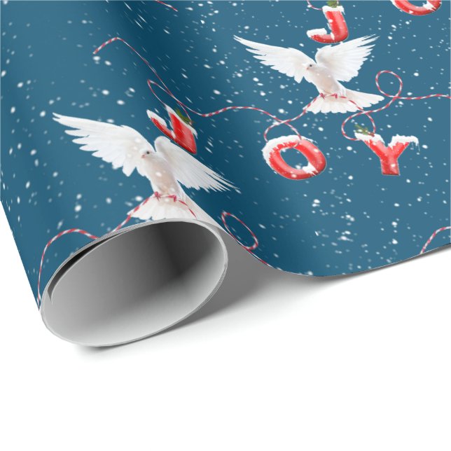 Weihnachts Joy Dove auf Blue Geschenkpapier (Rolleneckpunkt)