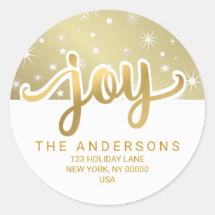 Weihnachts-Joy-Gold-Handgeschriebene Rücksendeadr Runder Aufkleber