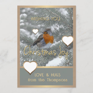 Weihnachts-Joy Heart Songbird Snowy Evergreen Tree Feiertagskarte