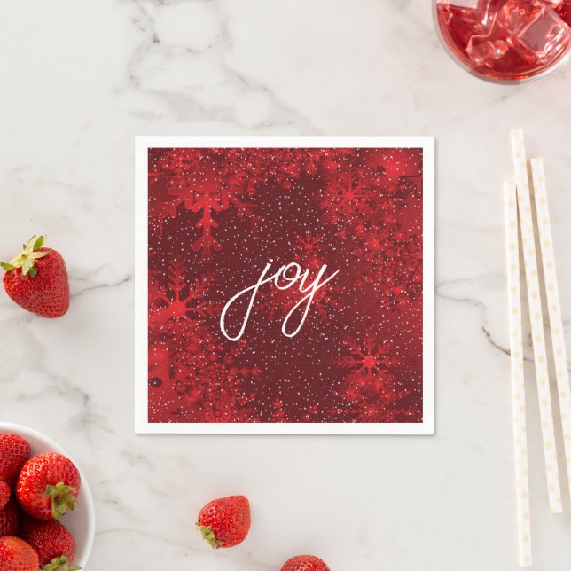 Weihnachts Joy Red Snowflakes Falling Snow Serviette (Beispiel)