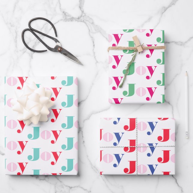 Weihnachts-Joy-Typografie Geschenkpapier Set (Vorderseite)