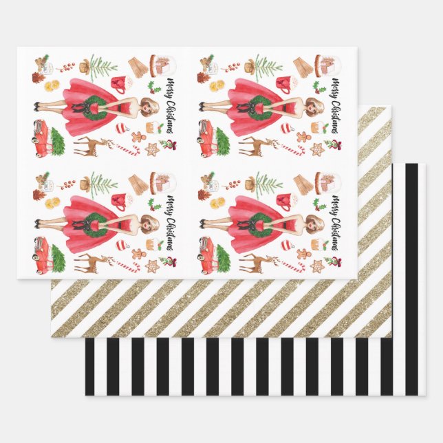Weihnachts-Joy-Wrapping Paper Sheets Geschenkpapier Set (Set)
