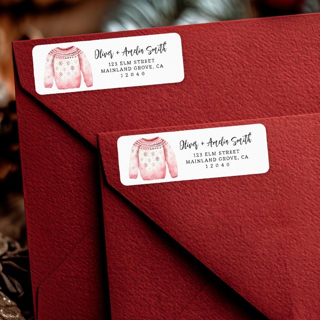 Weihnachts-Jumper-Rücksendesiegel (Pretty in pink 🎀 Add festive charm with this cozy Christmas sweater label.)