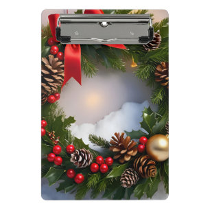 Weihnachts-Käfer Pine Red Ribbon Snow Mini Klemmbrett