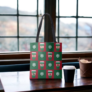 Weihnachts-Kaffee-Schneeflocken Kariert Feiertage Tasche