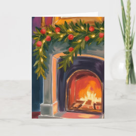 Weihnachts-Kamin | Gemalte Weihnachtskarte mit Gir Feiertagskarte