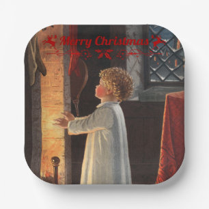 Weihnachts-Kamin, Strümpfe und ein Kind  Pappteller