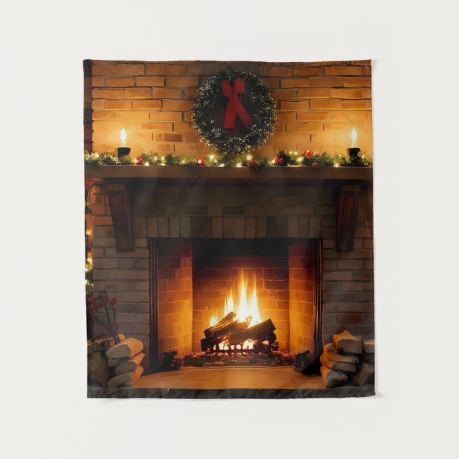 Weihnachts-Kamin Wandteppich (Vorderseite)