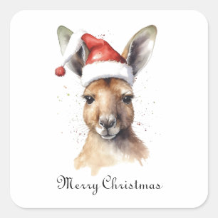 Weihnachts-Kangaroo, anpassbar Quadratischer Aufkleber