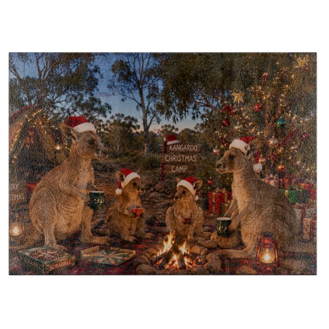 Weihnachts-Känguru-Camping Schneidebrett (Vorderseite)