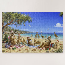 Weihnachts-Känguru-Strand-Picknick Frohe Weihnacht