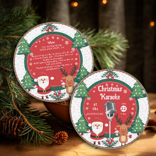 Weihnachts-Karaoke-Santa-Rentier-Vinyl-Schallplatt Einladung