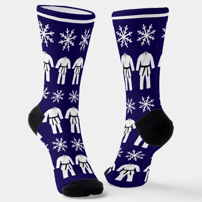 Weihnachts Karate Anzüge und Schneeflocken Spaß Socken (Gewinkelt)